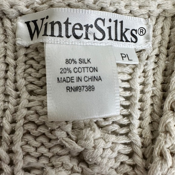 WinterSilks Cream Silk Cotton Blend Pom Pom Knit Sweater‎ Size PL - Picture 6 of 8